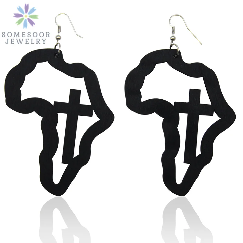 SOMESOOR винтажные деревянные серьги подвески с Африканской картой лазерная