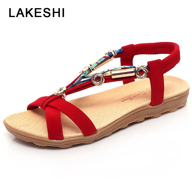LAKESHI/Модная женская обувь богемные женские Босоножки с открытым носком летние