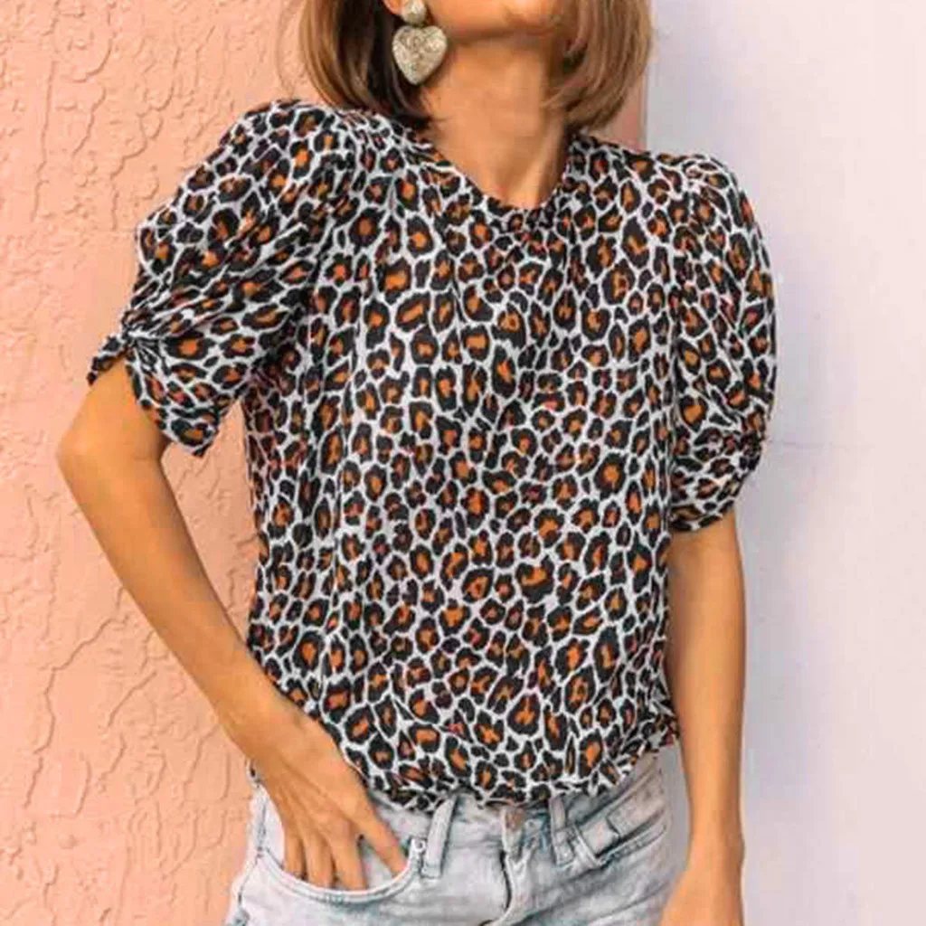 Women's Leopard Print Short Sleeve Top tee shirt femme Blouse ropa mujer verano 2019 Tops For Women Summer NEW |