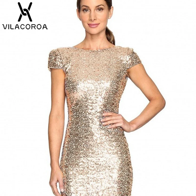 Элегантное Сексуальное женское платье с блестками, Vestidos, круглый вырез, короткий рукав, открытая спина, рыбий хвост, Длинные вечерние платья для женщин, vestidos de fiesta