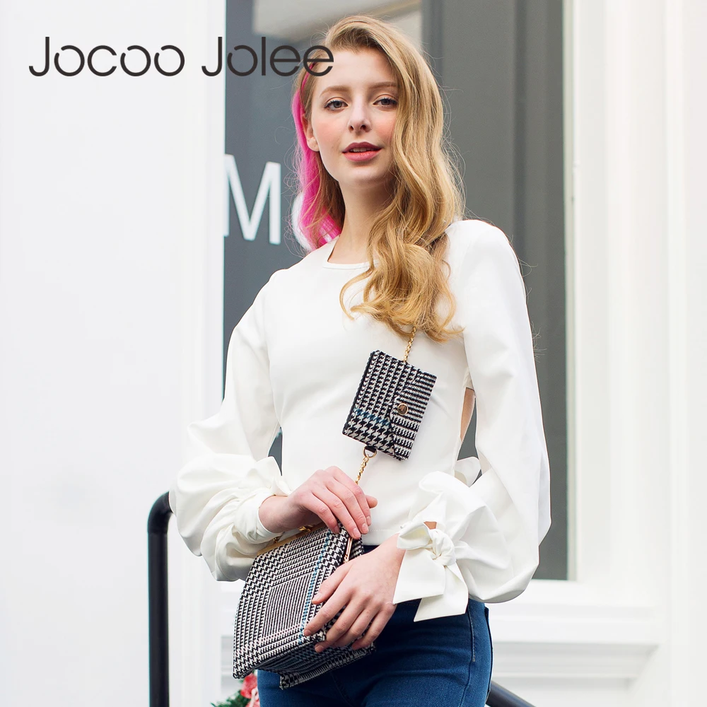 Женская пикантная блузка Jocoo Jolee с открытой спиной модная пышными рукавами и