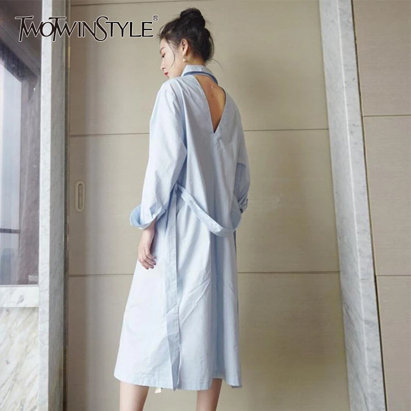 TWOTWINSTYLE сорочка с низким вырезом на спине платье для женщин воротник лацканами