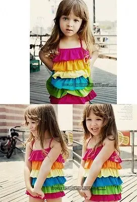 Детское Радужное бикини для девочек Летний Пляжный Купальник Многослойный