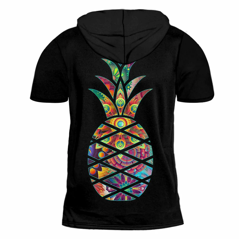 OGKB Black Unisex Hooded Tshirt Funny Print Pineapple 3D T-shirts With Cap Man Bodybuilding Fitness Casual Short Sleeve Hoody | Мужская