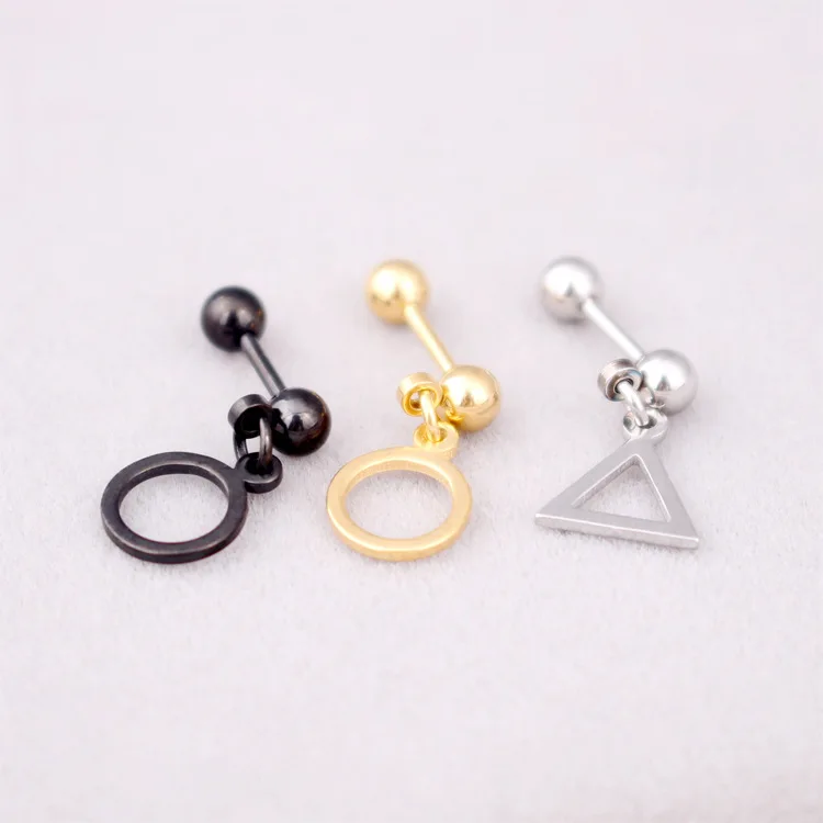 Fashion Women Men Punk Color gold Black Triangle Titanium Steel Round Ball Hollow Chain Earrings Brincos Jewelry | Украшения и