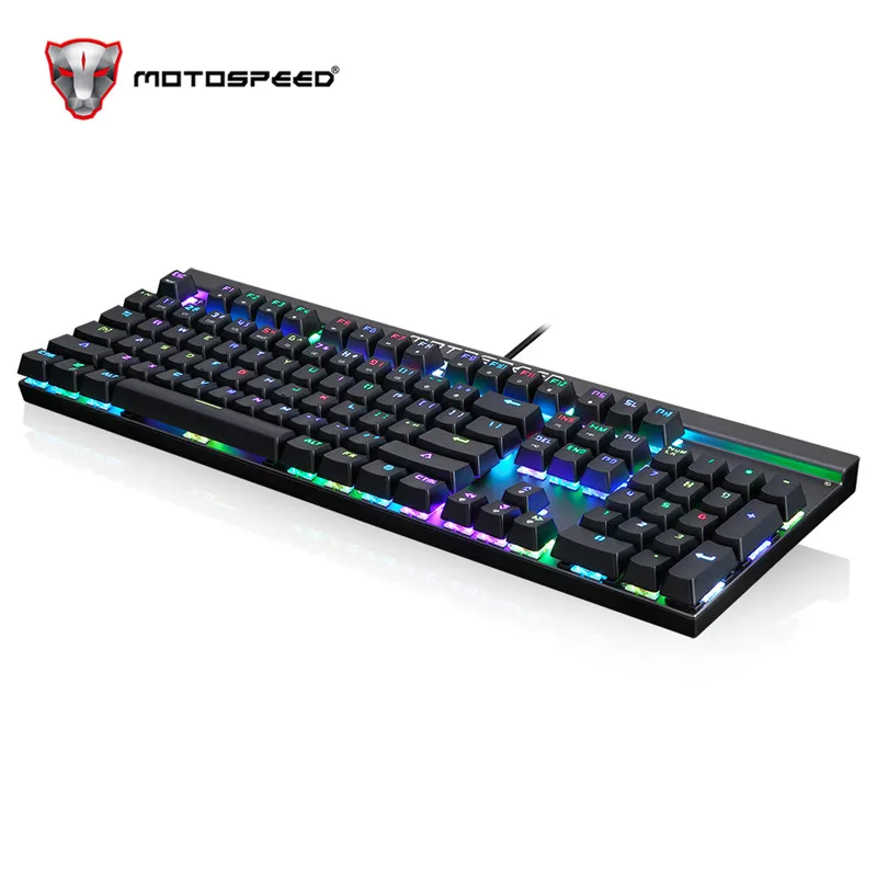 Игровая механическая клавиатура Motospeed CK103, русский английский, красный переключатель, Синий светодиодный, с подсветкой, RGB, компьютерная, игровая, эргономичная, для ноутбука