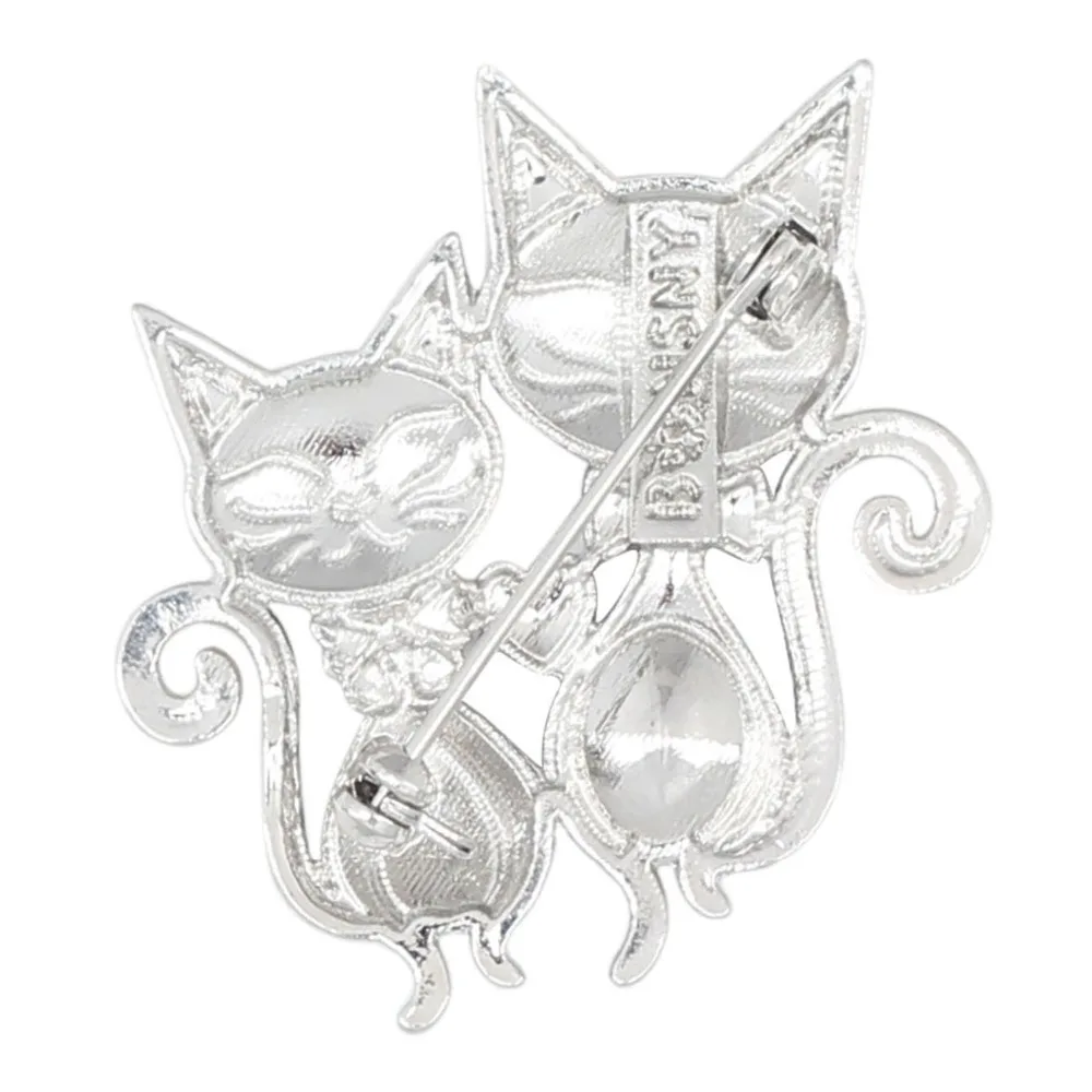 Bonsny Statement Alloy Enamel Cute Double Cat Brooches Clothes Scarf Pin Fashion Animal Pet Jewelry For Women Girls Gift Bijoux | Украшения