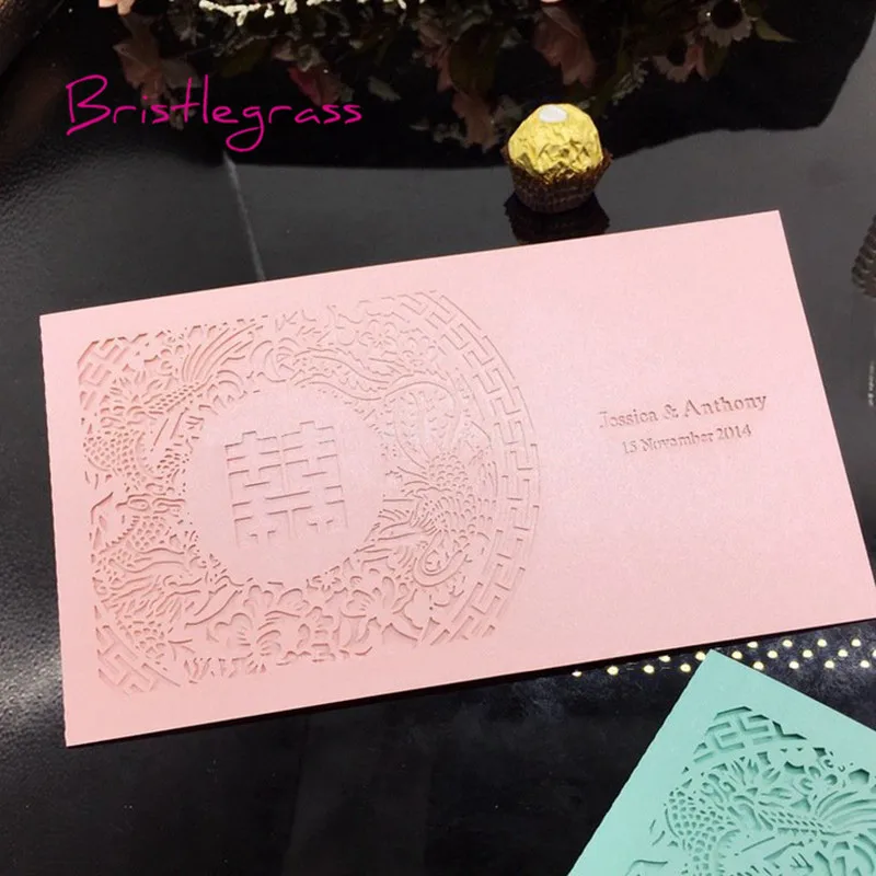 BRISTLEGRASS 10 Set Laser Cut Traditional Chinese Party Wedding Invitations Engagement Evening Invite Card Personalised Printing | Дом и сад