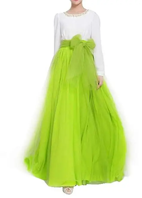 Fluorescent Green Женское бальное платье, Формальное, ТРАПЕЦИЕВИДНОЕ, пышное, с большим бантом, полная длина, вечерние, для подружки невесты, для свадьбы, юбка-пачка из тюля, юбка с высокой талией - Цвет: Fluorescent Green