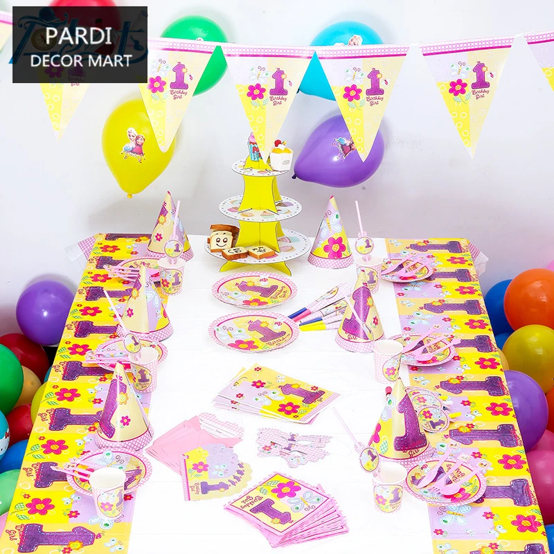 

One year's old girl birthday party decoration disposable tableware set 1set/lot