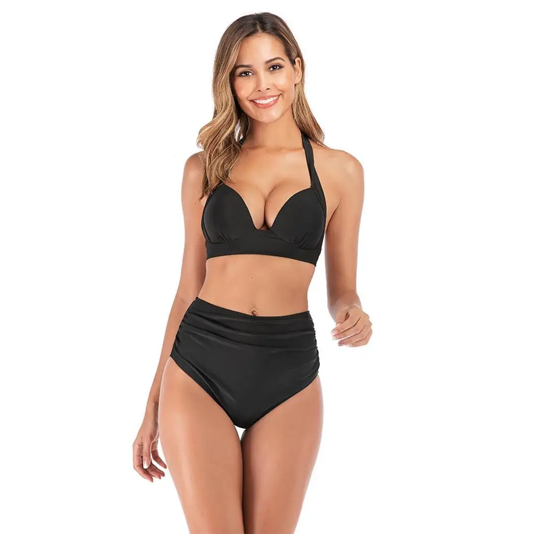Women Summer Floral Printing High Waist Wire Free Bikini Two Casual Pool Beach Piece Slim Padded Swimsuits |