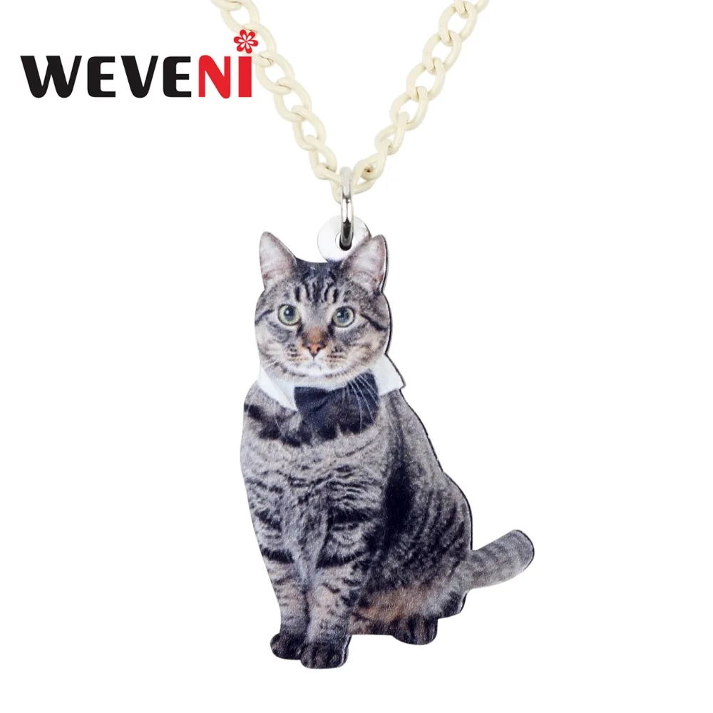 WEVENI акриловый бант элегантное сидячее ожерелье с котенком подвеска на цепочке