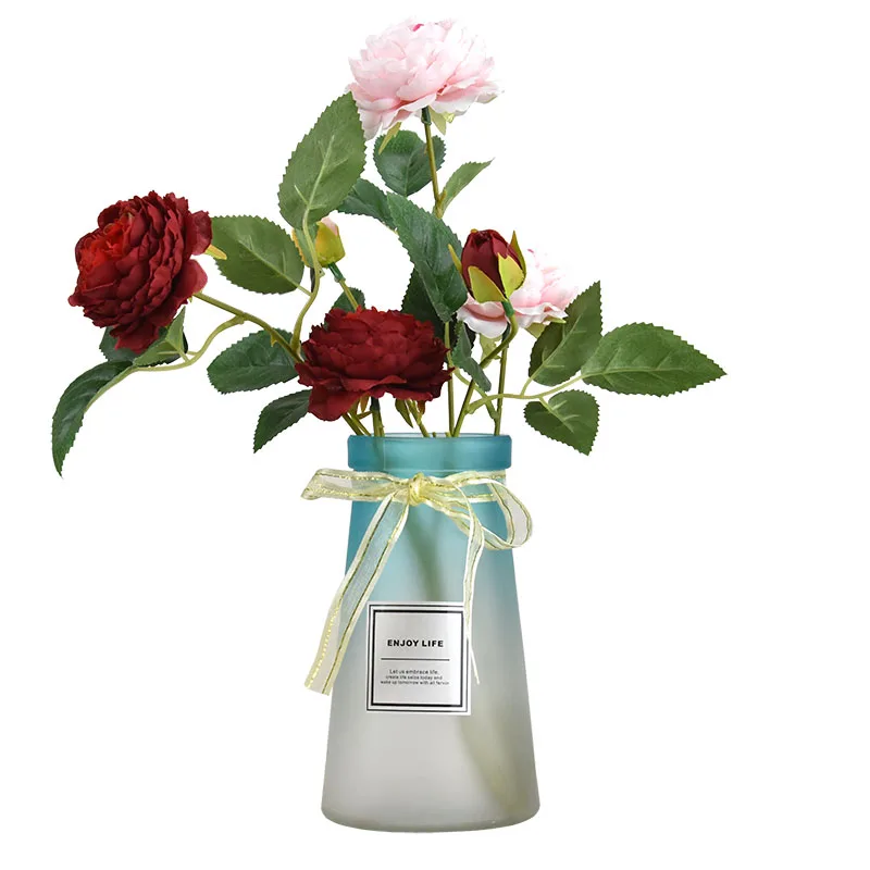 Скандинавская стеклянная ваза матовая прозрачная градиентная для цветов