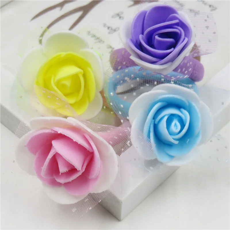 10PCS MIX TS2621 10 шт./лот, красивые эластичные резинки для волос в виде цветка розы, игрушки для девочек, ручная работа, резинки для волос, Детские аксессуары для волос для женщин - Цвет: 10PCS MIX TS2621