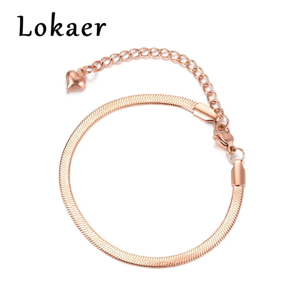 Lokaer, Новое поступление, образец ювелирных изделий из нержавеющей стали, цепочка в виде змеи, тонкий браслет, розовое золото/золото, подарок на Рождество, B18075 - Окраска металла: Rose Gold