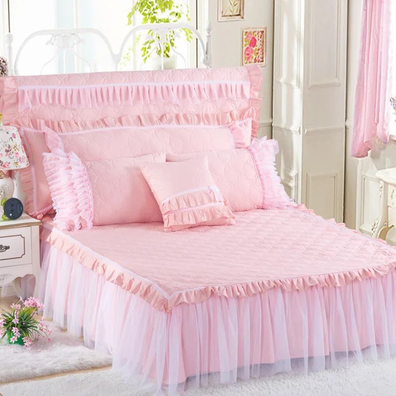 

New 100% Cotton Pure Princess Bed Skirt Sets Thick Soft Quilted Lace Bed Skirt Pillowcases Twin Queen King size 3/5/7Pcs