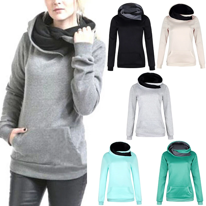 Женские повседневные однотонные толстовки с отворотом и капюшоном дизайнерские