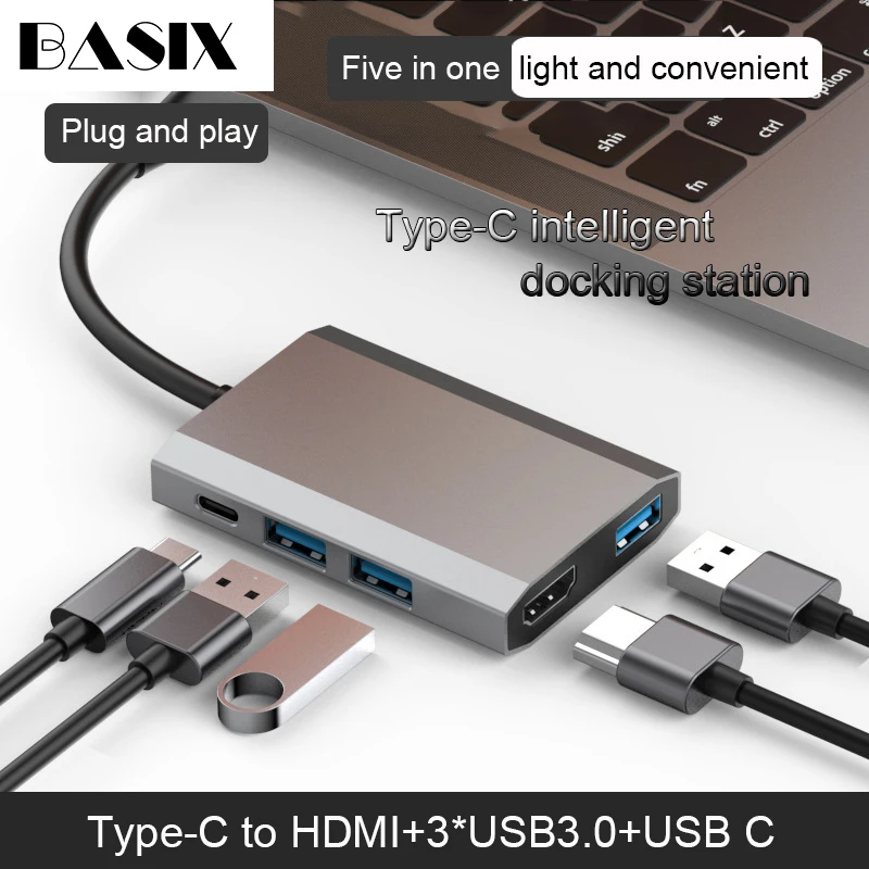 Basix USB C концентратор USB-C-3,0 концентратор HDMI Thunderbolt 3 адаптер для MacBook samsung Galaxy S9 huawei P20 mate 20 Pro type C usb-хаб