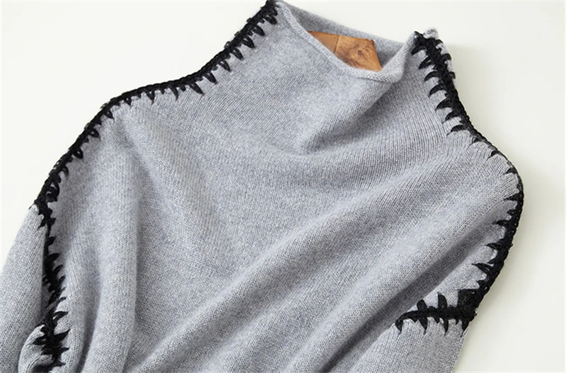 100% goat cashmere knit women new fashion elegant pullover sweater dress hand seamed sides high collar S/M/L | Женская одежда