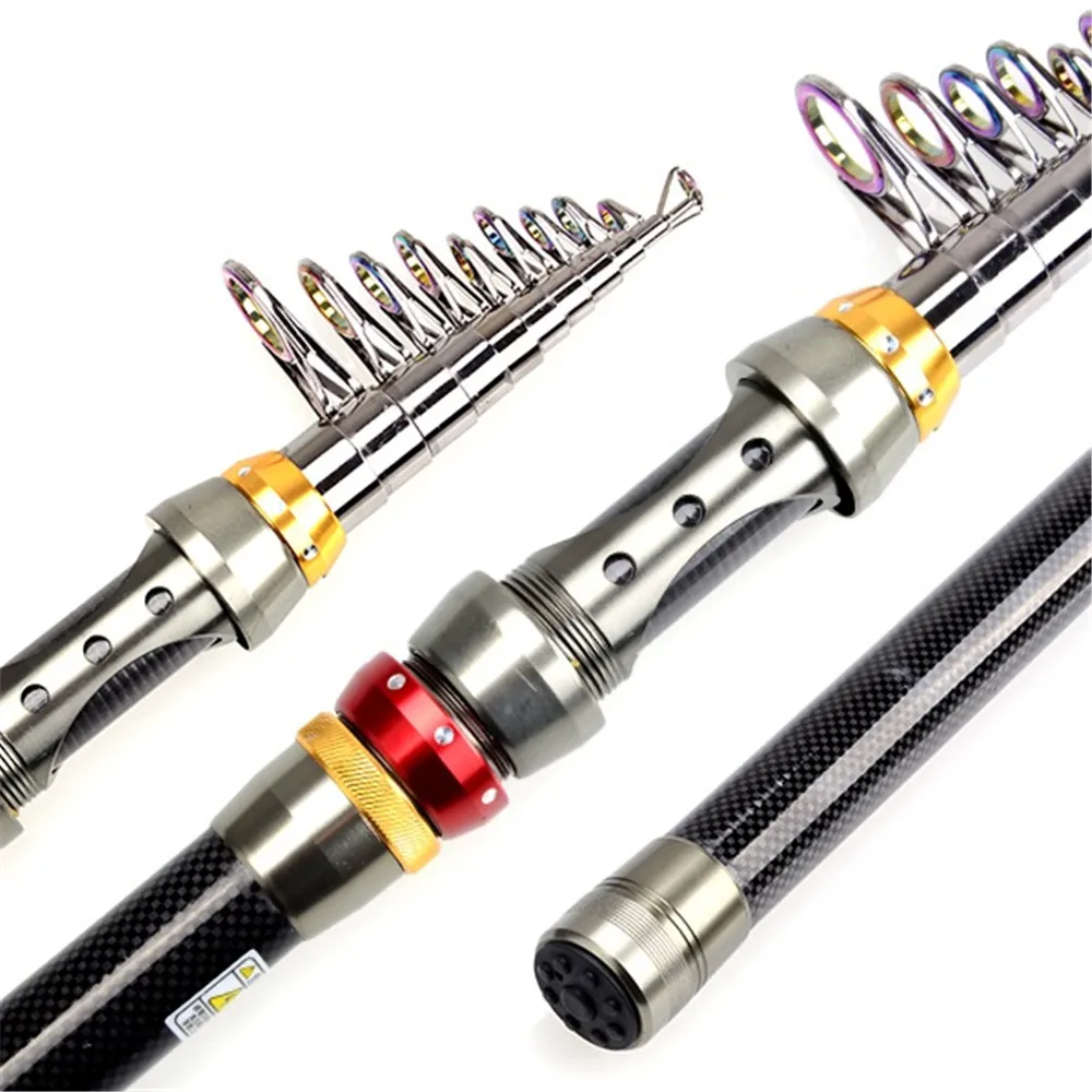 

Colorful Guide Rings Collapsible Superhard Carbon Fiber Telescopic Fishing Rod Sea Fishing Pole Stick Graphite Rod 1.8M - 3.6M