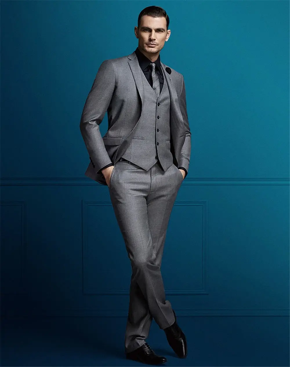 High End Красивый Slim Fit темно серый с учетом Для мужчин s костюм жениха смокинг для