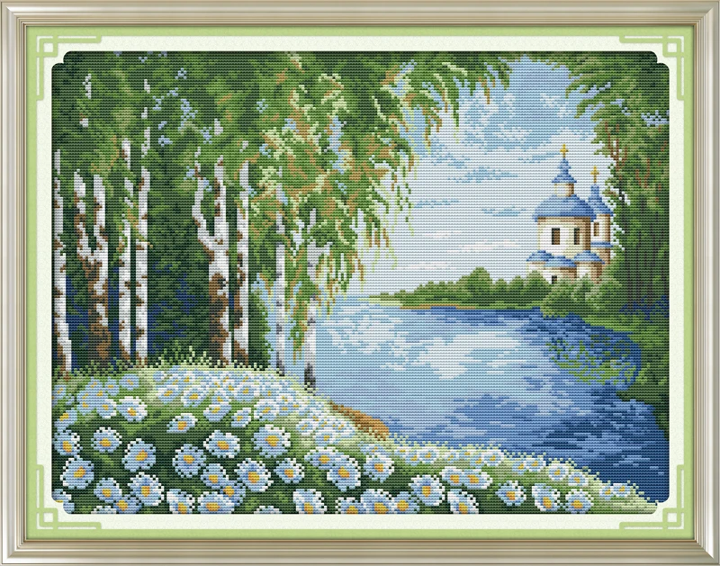 

White birch trees scenery home decor Cross Stitch kits cotton 14ct white 11ct print embroidery DIY handmade needlework wall