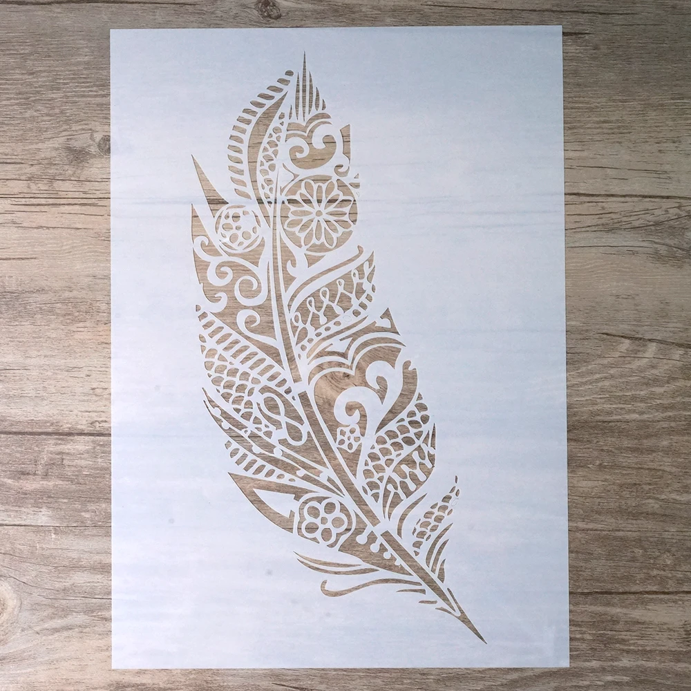 

A4 A3 A2 Size DIY Craft Layering Mandala Feather Stencil For Wall Painting Scrapbooking Album Decorative Embossing Paper Card