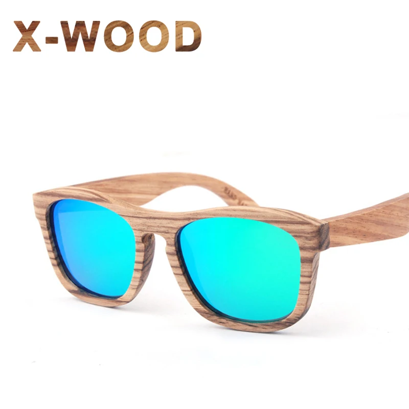 X-WOOD Big Fashion Zebra Wood Sunglasses Polarized Men Red Mirror Lens Driving Women Vintage Brand Designer Eyewear | Аксессуары для