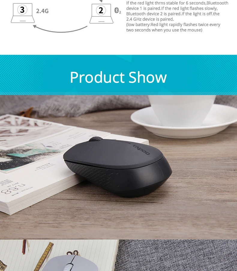 Новая Бесшумная Беспроводная оптическая мышь Rapoo с Bluetooth 3,0/4,0 RF 2,4G Бесшумная мини Бесшумная мышь для Windows PC ноутбука компьютера