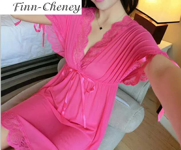 Финн-Чейни Рубашки Сексуальная Кружево Сращивание Ночные рубашки для девочек с