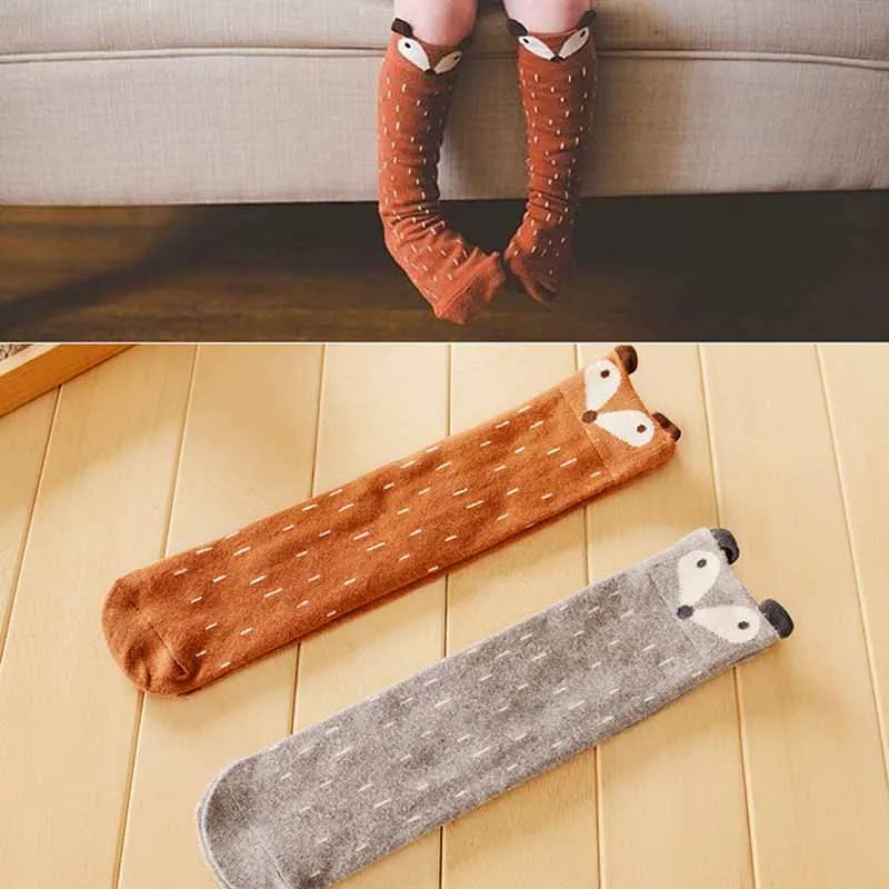 Детские гольфы с лисичкой хлопковые детские новые Школьные носки средней длины