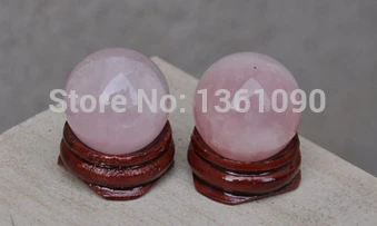 

xd j00413 2pcs nature rose crystal quartz sphere ball reiki + stand