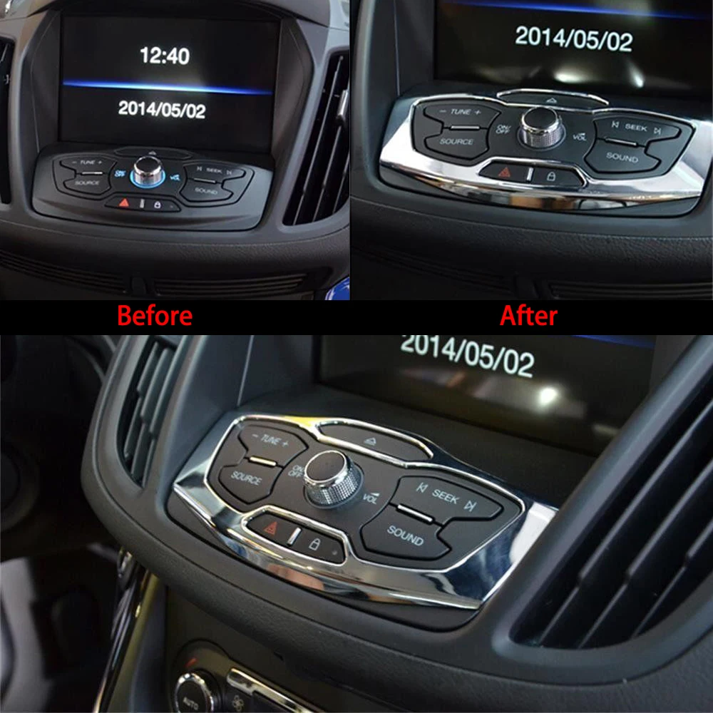 Для Ford Escape Kuga 2013 хром центральный контроль Navi Крышка центральной консоли отделка рамка отделка молдинг украшения