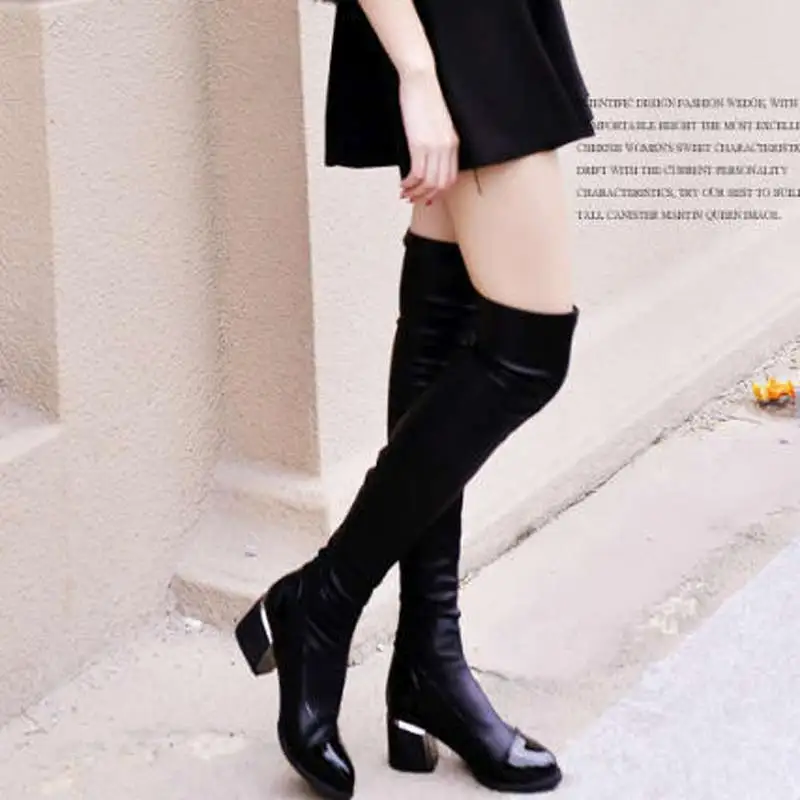 Высокое качество зимние женские сапоги из искусственной кожи Высокие 2017 обувь на