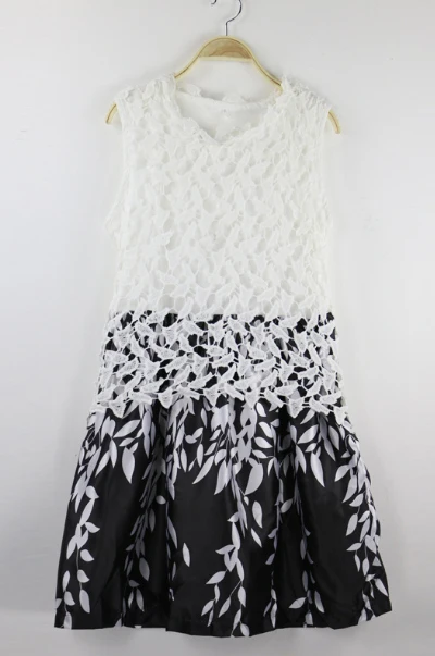 Noble lace water soluble stitching leaf printing lady's short dress | Женская одежда