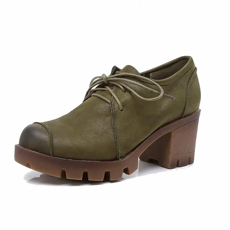 Женские туфли-лодочки из натуральной кожи на платформе и толстом высоком каблуке