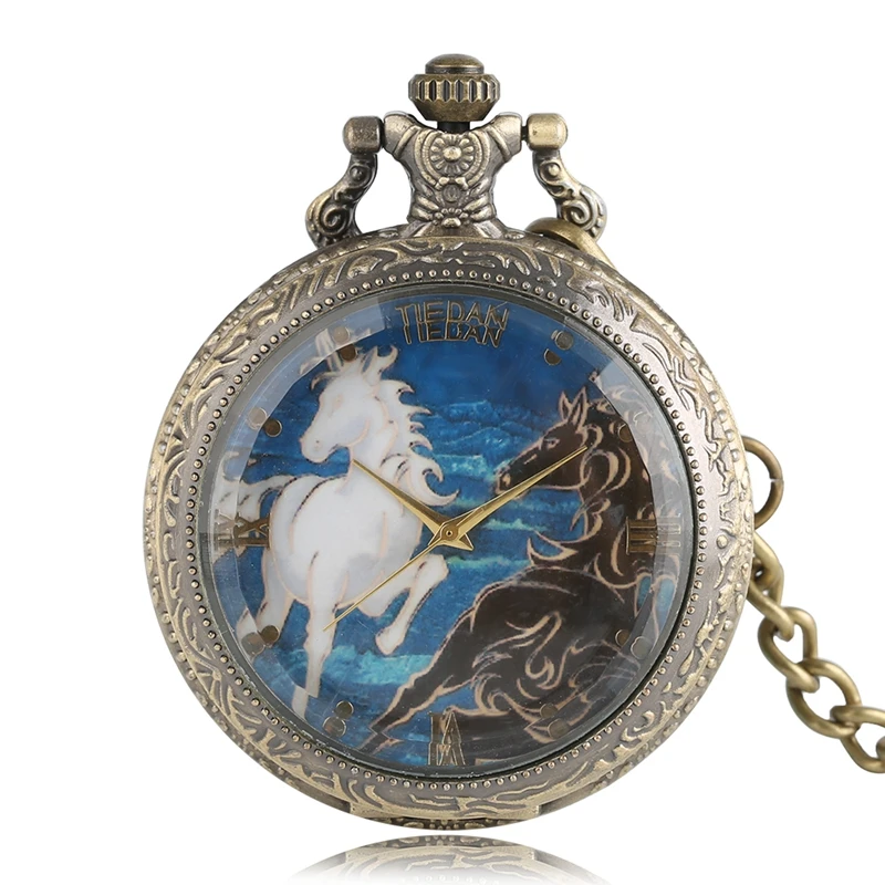 Reloj De Bolsillo лошадь тема маленький размер кварцевые карманные часы ретро с цепочкой