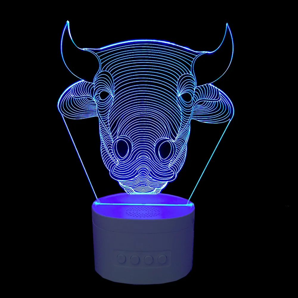 

Музыкальный проигрыватель, 3D ночной Светильник, животные, корова, Шап, Bluetooth колонки, настольная лампа, Красочный Светодиодный светильник дл...