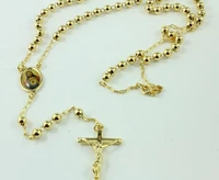 14 k yellow solid gold filled gf rosary pray bead jesus cross necklace chain in a gift box