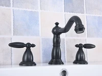 black oil rubbed brass deck mounted dual levers widespread bathroom 3 holes basin sink faucet mixer taps msf533