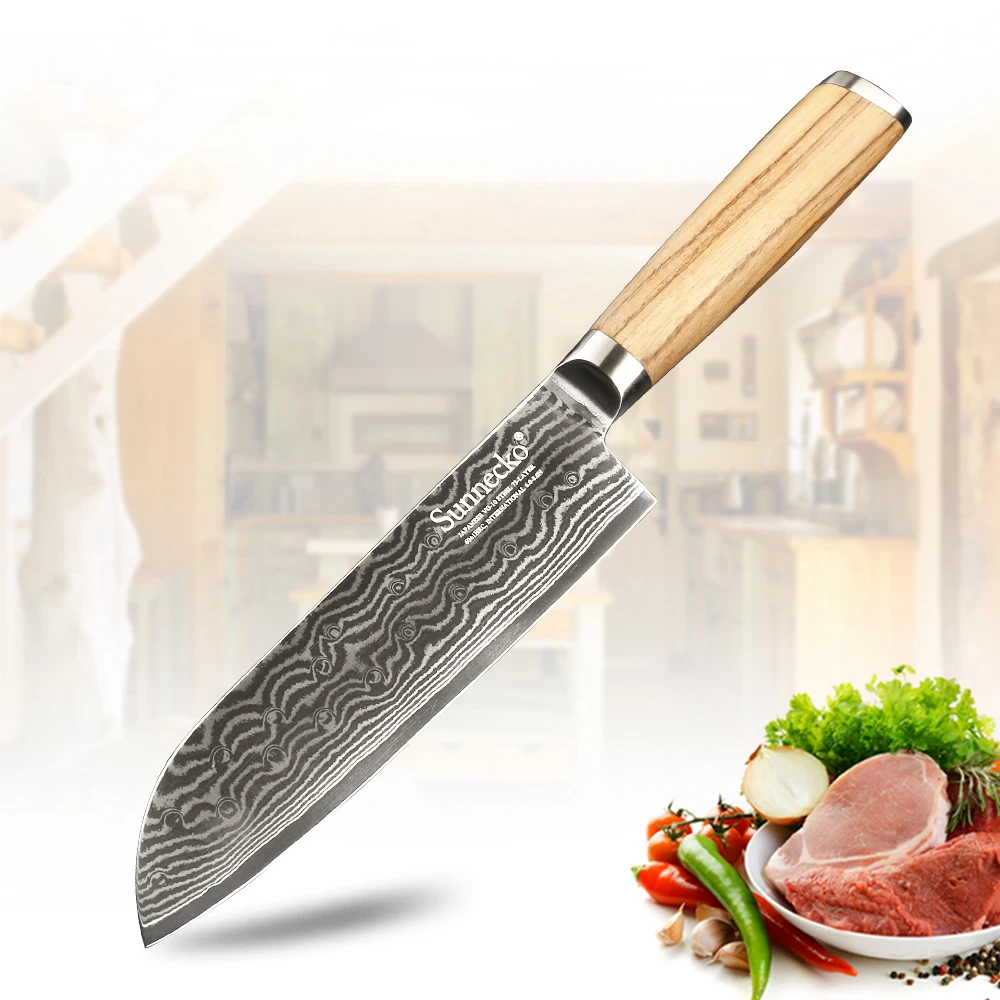 

SUNNECKO Santoku Chef Knife Kitchen Knives 7 inch Meat Cutter Tools Japanese Damascus VG10 Steel Sharp Blade Original Handle