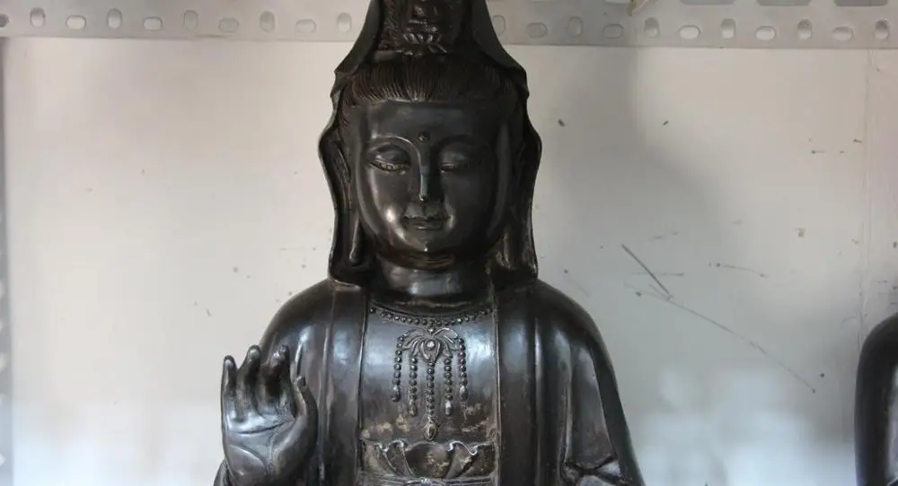 Тибет Буддизм Медь Бронза Трехсвятительская Западно Кван-инь Статуя Будды Набор