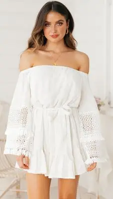 Женское платье с открытыми плечами короткое Свободное длинным рукавом