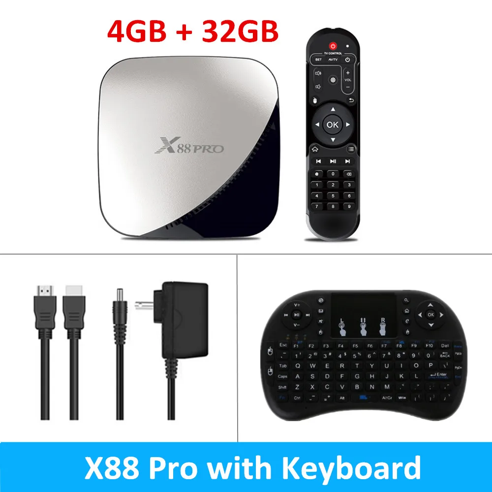 4GB32GB keyboard X88 PRO 9,0 Android tv Box Rockchip RK3318 4 Гб ОЗУ 32 Гб 64 Гб H.265 4K голосовой помощник Google Netflix Youtube 2G 16G медиаплеер - Цвет: 4GB32GB keyboard
