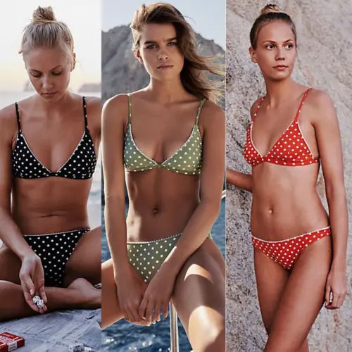Женский пикантный бандажный комплект бикини в горошек с чашками пуш ап 2018