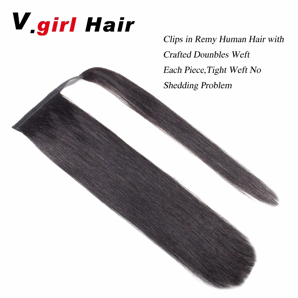 Клип в хвост бразильский наращивания волос для Для женщин 100% Remy Пряди - Фото №1