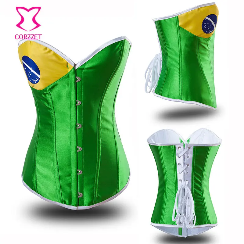 Зеленый флаг Бразилии корсеты и бюстье Корректирующее белье корсет Overbust размера