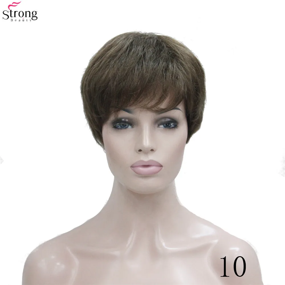 10 StrongBeauty женские парики коричневый/Блонд микс короткий прямой натуральный синтетический парик - Цвет: 10