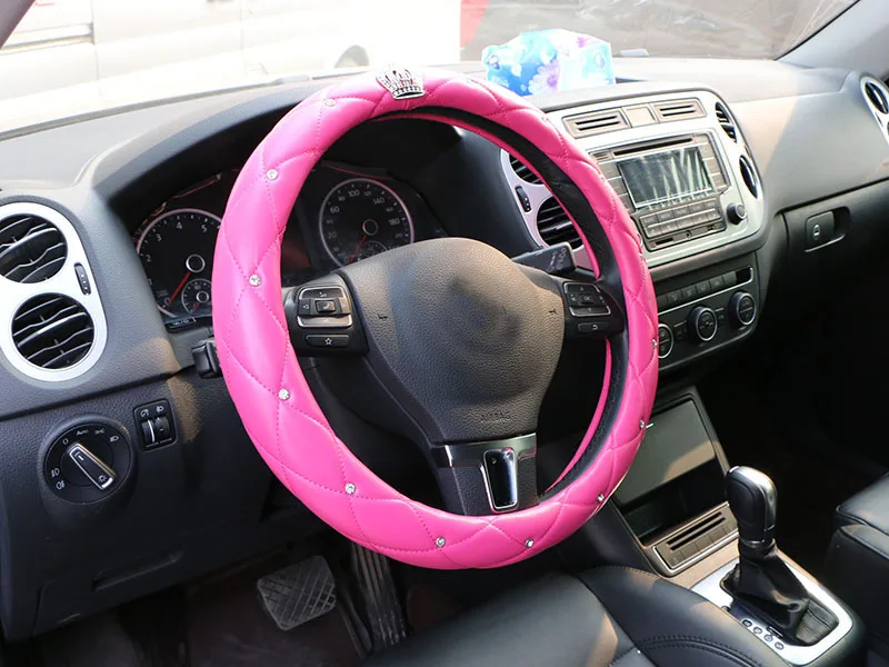 Высококлассная кристальная Корона покрывало женское Автомобильное рулевое колесо оплетка роскошный алмаз pu кожаный чехол на руль диаметр 38 см