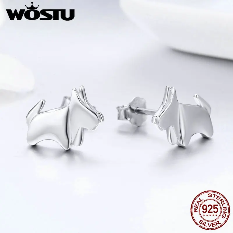 WOSTU, горячая Распродажа, настоящее 925 пробы, серебро, щенок, домашние животные, Шпилька в виде бульдога, серьги для женщин, бренд S925, серебряные ювелирные изделия, подарок CQE340